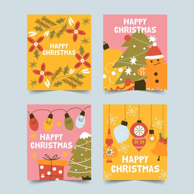 Tarjetas de navidad coloridas dibujadas a mano