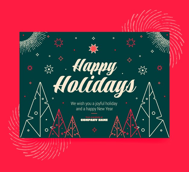 Tarjetas de navidad de negocios planas dibujadas a mano