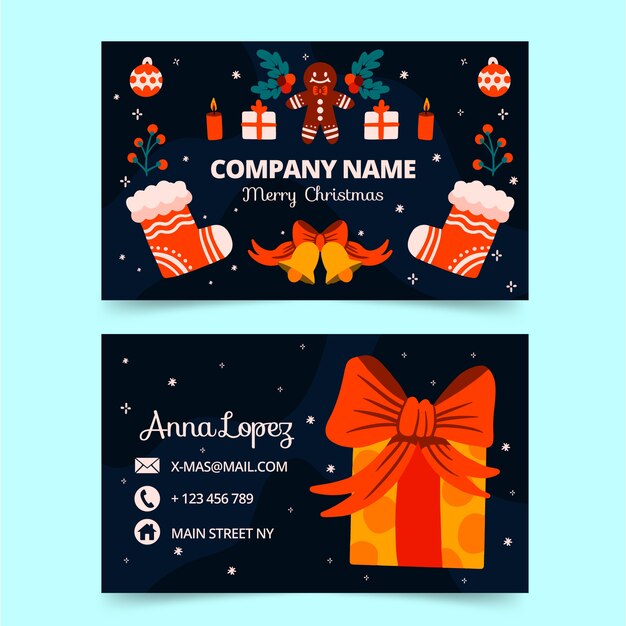 Tarjetas de navidad de negocios planas dibujadas a mano