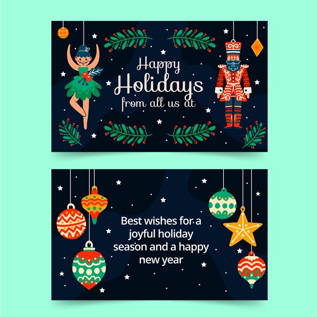 Tarjetas de navidad de negocios planas dibujadas a mano