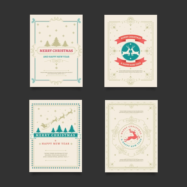 Vector gratuito tarjetas de navidad vintage