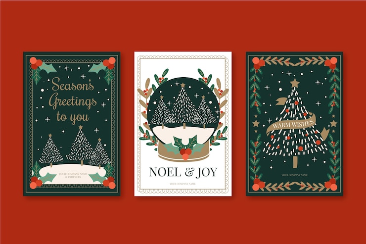 Vector gratuito tarjetas navideñas de empresa dibujadas a mano