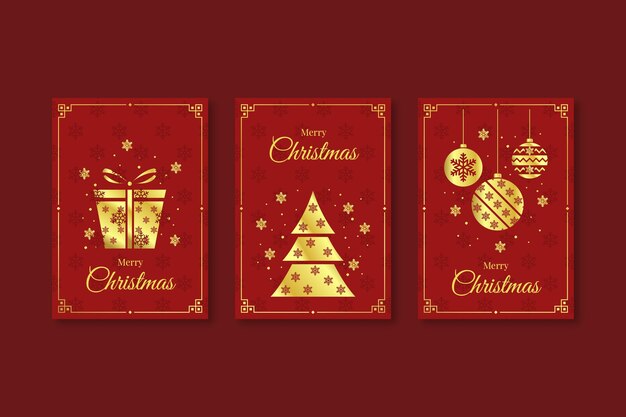 Tarjetas navideñas rojas y doradas