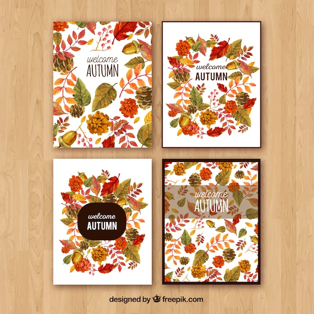 Tarjetas de otoño en acuarela con estilo bonito