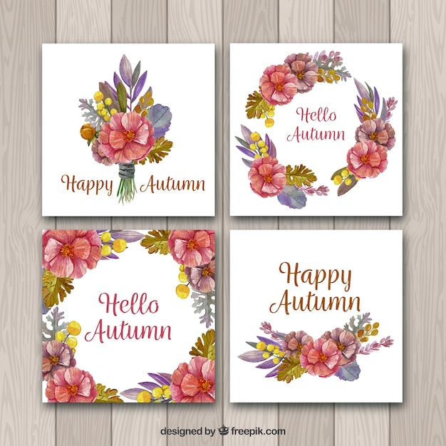 Vector gratuito tarjetas de otoño en acuarela con estilo floral