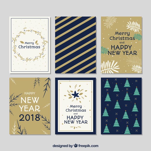 Tarjetas planas de año nuevo 2018 y navidad