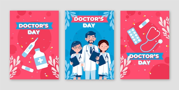 Vector gratuito tarjetas planas del día del médico nacional