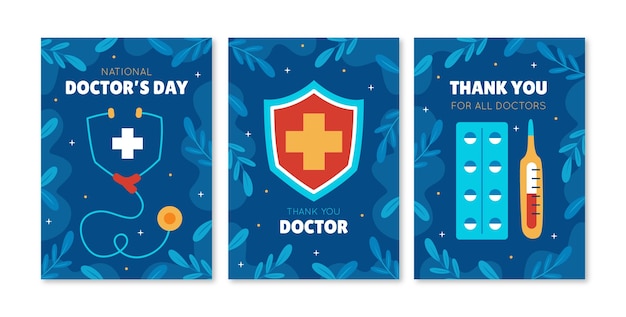 Vector gratuito tarjetas planas dibujadas a mano del día nacional del médico