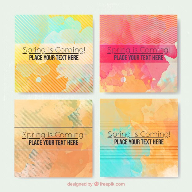 tarjetas de primavera abstracta de la acuarela fijadas