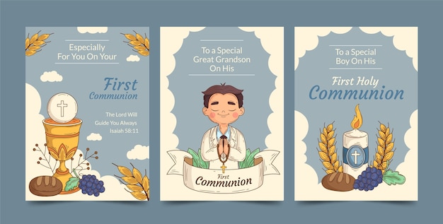 Tarjetas de primera comunión dibujadas a mano