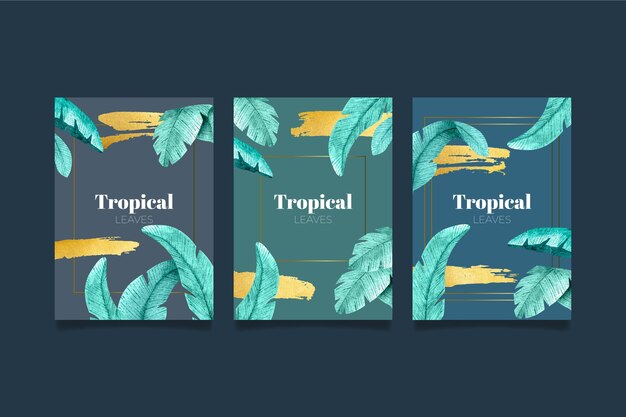 Tarjetas tropicales con toques dorados