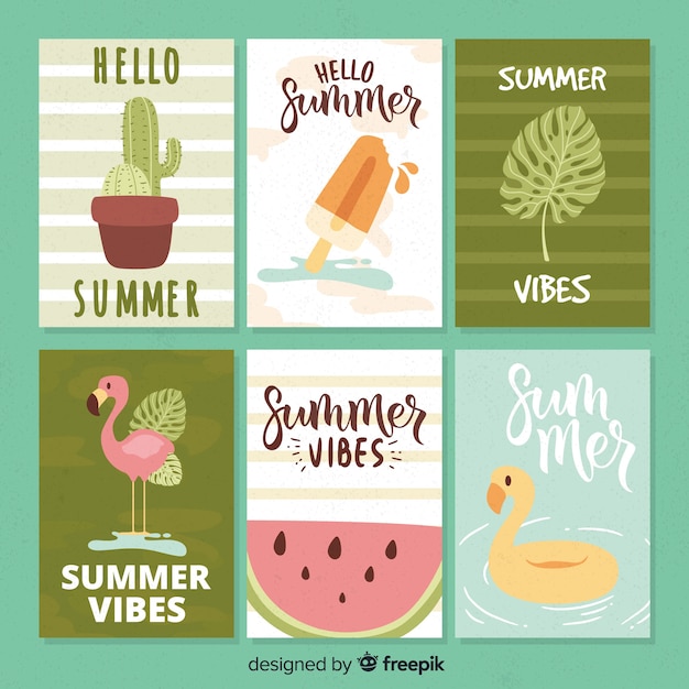 Vector gratuito tarjetas de verano dibujadas a mano