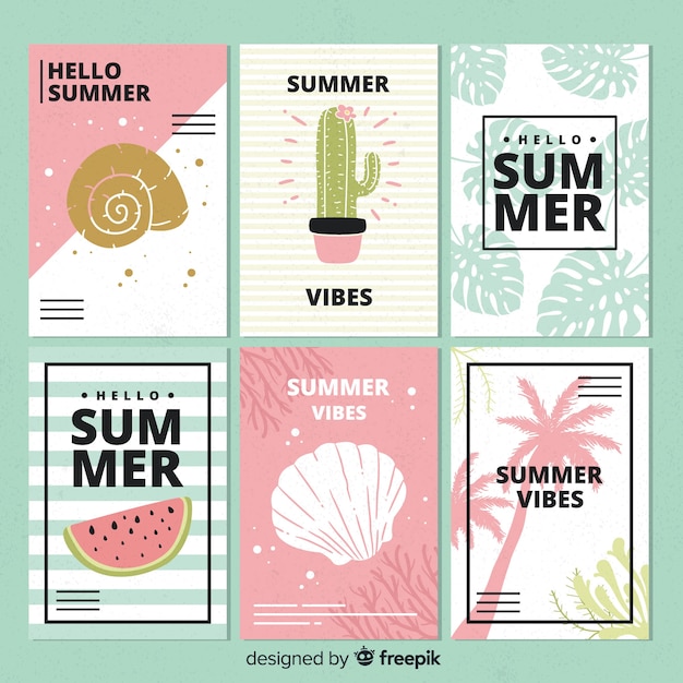 Tarjetas de verano dibujadas a mano