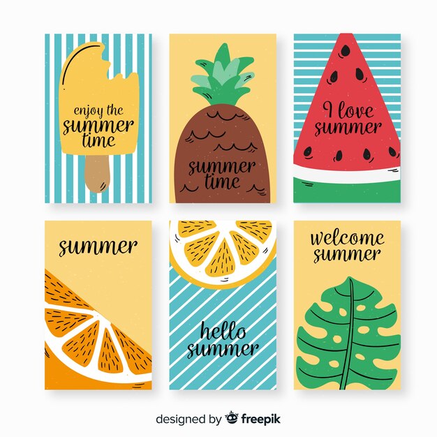 Tarjetas de verano dibujadas a mano