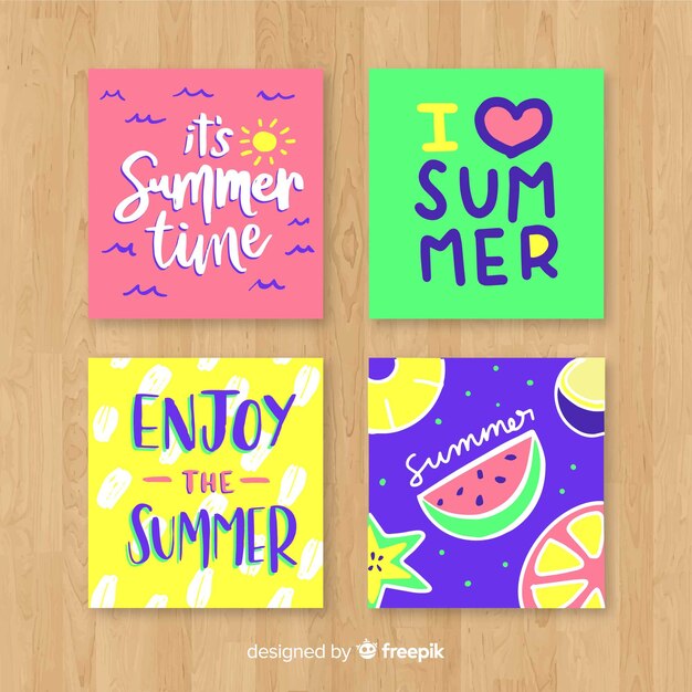 Tarjetas de verano dibujadas a mano