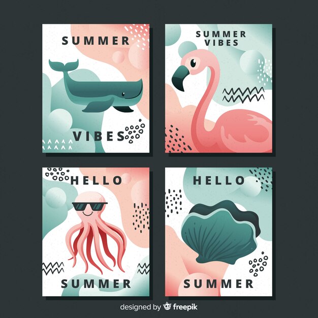 Tarjetas de verano dibujadas a mano