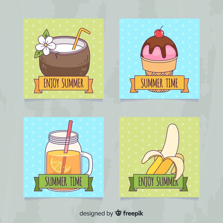 Vector gratuito tarjetas de verano dibujadas a mano