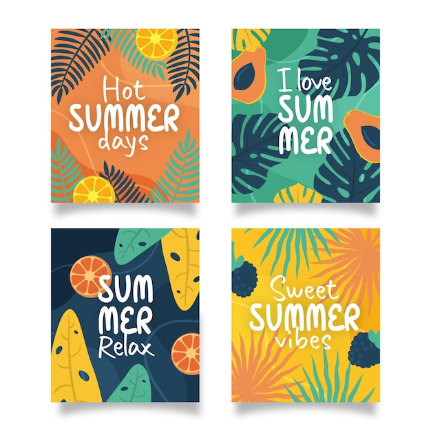 Vector gratuito tarjetas de verano dibujadas