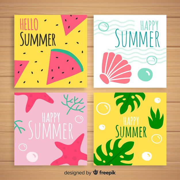 Tarjetas de verano dibujados a mano