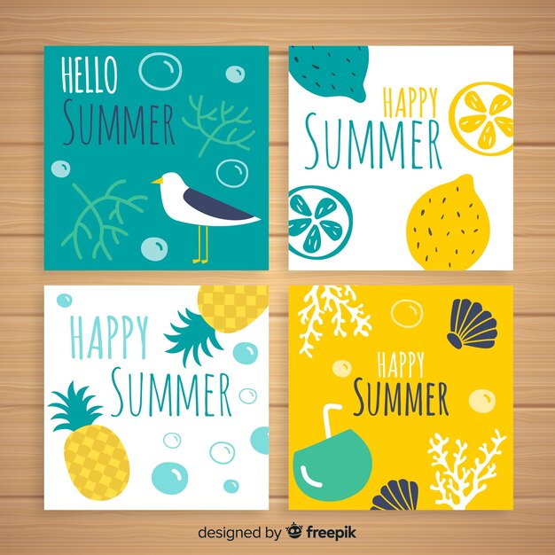 Tarjetas de verano dibujados a mano