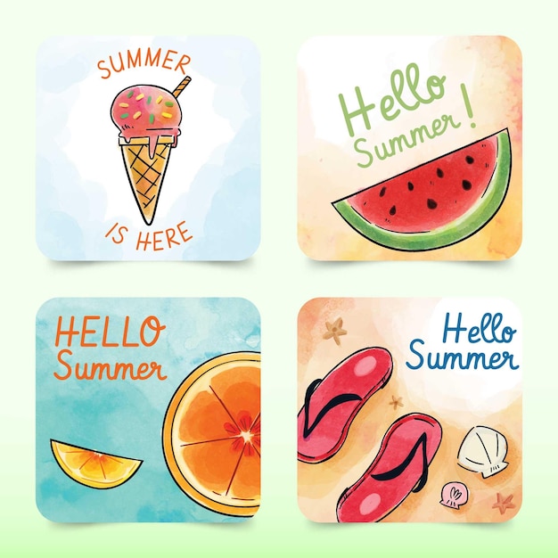 Vector gratuito tarjetas de verano de diseño acuarela