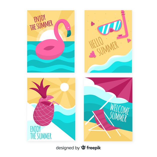 Tarjetas de verano en diseño plano