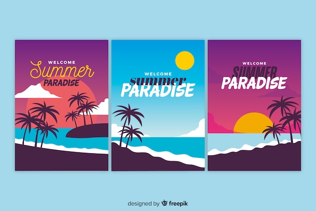 Tarjetas de verano en diseño plano