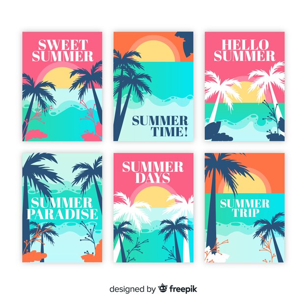 Tarjetas de verano en diseño plano