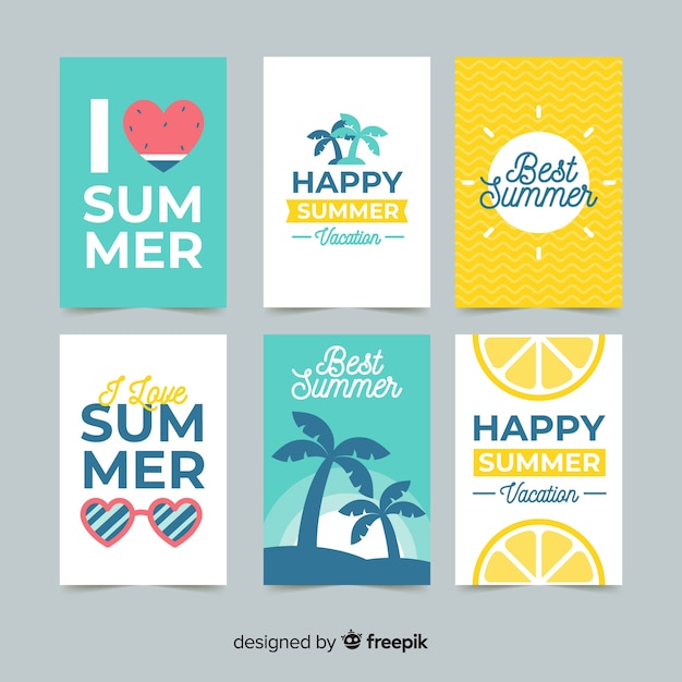 Vector gratuito tarjetas de verano en diseño plano