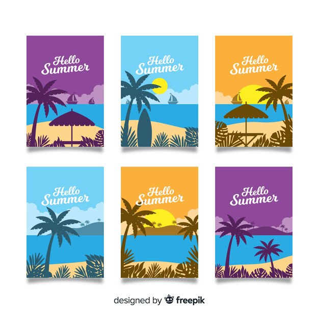 Tarjetas de verano en diseño plano
