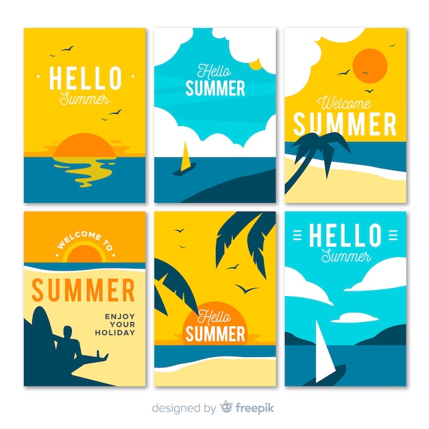 Tarjetas de verano en diseño plano