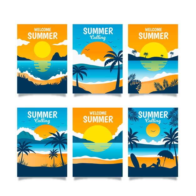 Tarjetas de verano en diseño plano