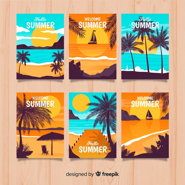 Tarjetas de verano en diseño plano