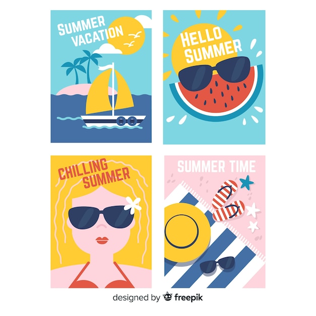 Tarjetas de verano en diseño plano