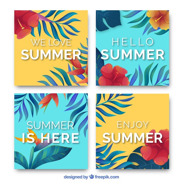 Tarjetas de verano floral en acuarela