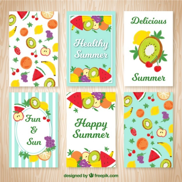 Tarjetas de verano de frutas pintadas a mano