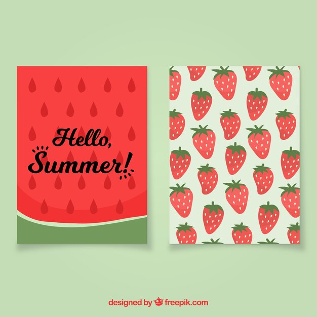 Tarjetas de verano con sandía y fresas 