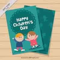 Vector gratuito tarjetas verdes de felicitación del día del niño