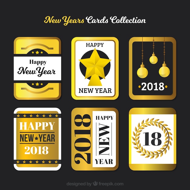 Tarjetas vintage de felicitación de año nuevo 2018 plateadas y doradas