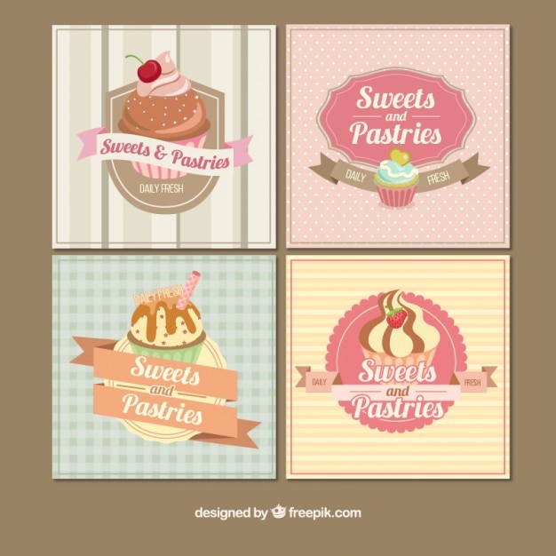 Vector gratuito tarjetas vintage de panadería