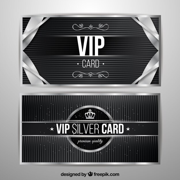 Vector gratuito tarjetas vip plateadas con elementos vintage