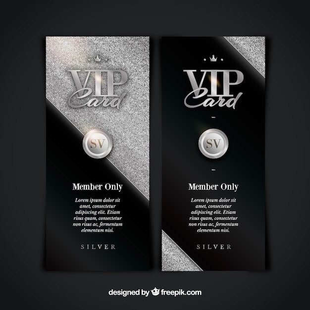 Tarjetas vip verticales con estilo plateado