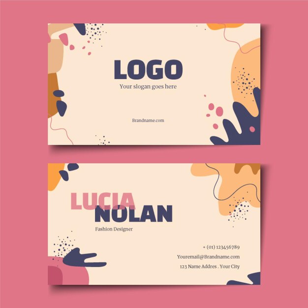 Tarjetas de visita de formas abstractas planas dibujadas a mano