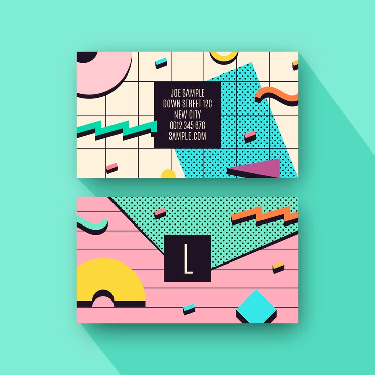Vector gratuito tarjetas de visita nostálgicas de los 90 dibujadas a mano.