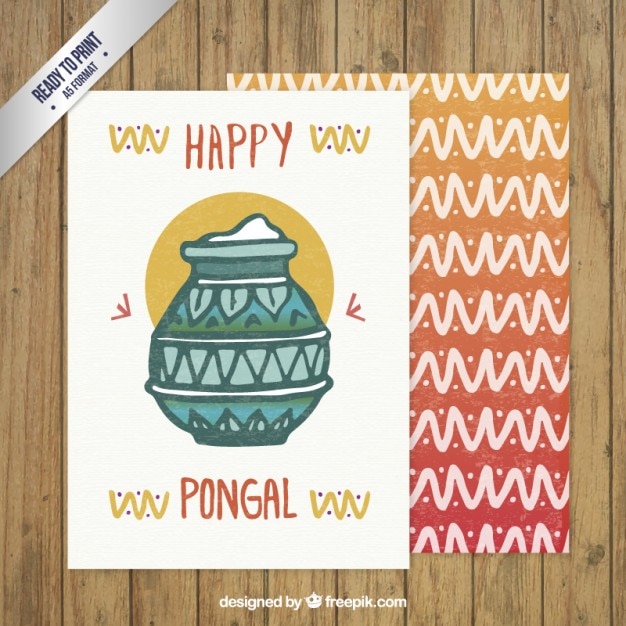 Vector gratuito tarjtea de feliz día pongal pintada a mano