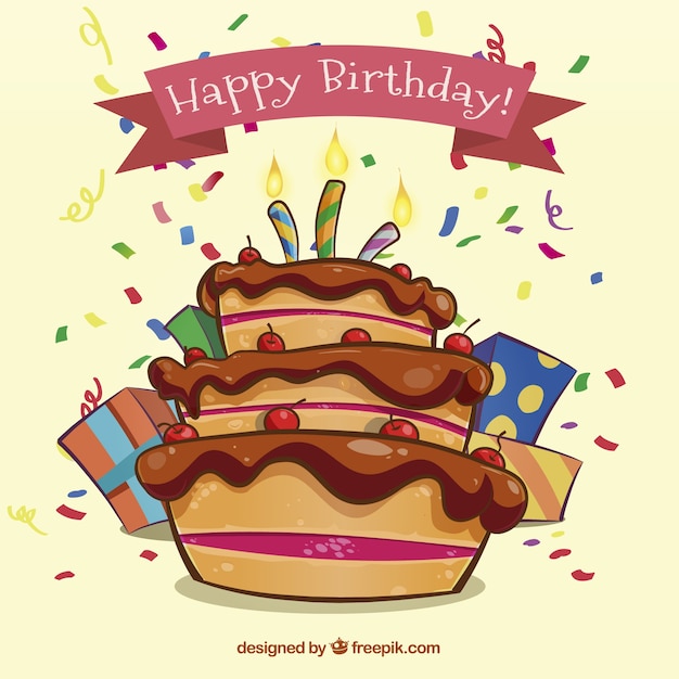 Vector gratuito tartan de cumpleaños con estilo de dibujo a mano