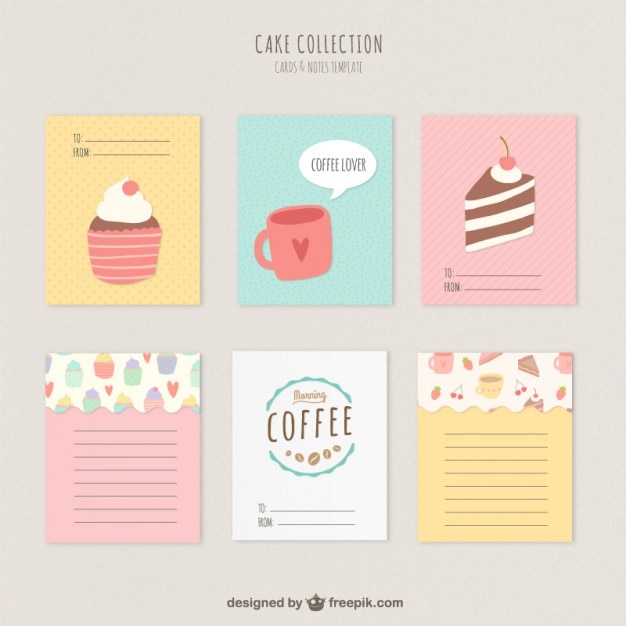Tartas lindas y tarjetas de café