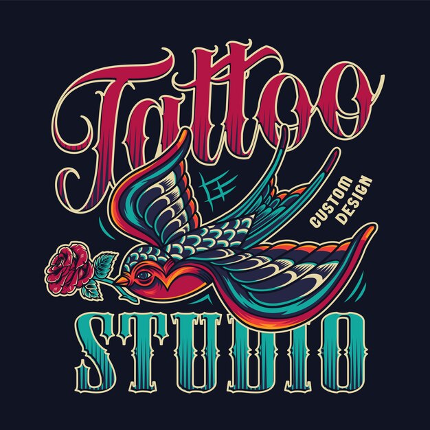 Tattoo studio vintage emblema colorido