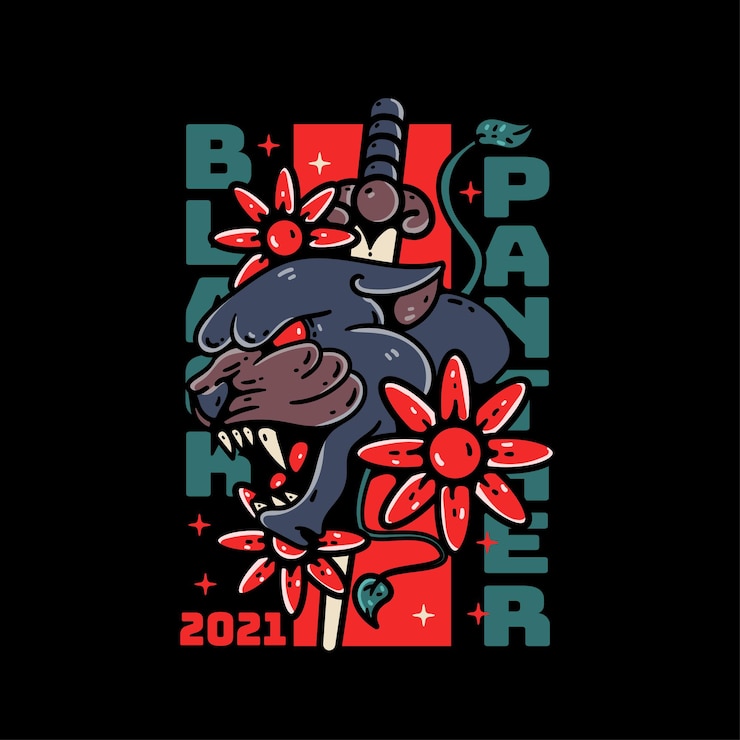 Vector gratuito tatuaje de camiseta con ilustración de pantera negra