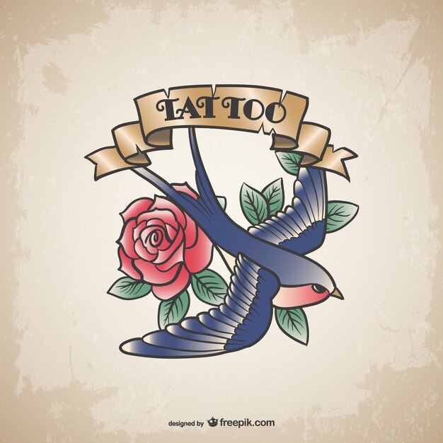 Tatuaje de pájaro y rosa